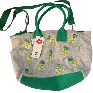 Wildfox Pineapple Embroidered Tote Bag Green and Gray NEW (074)